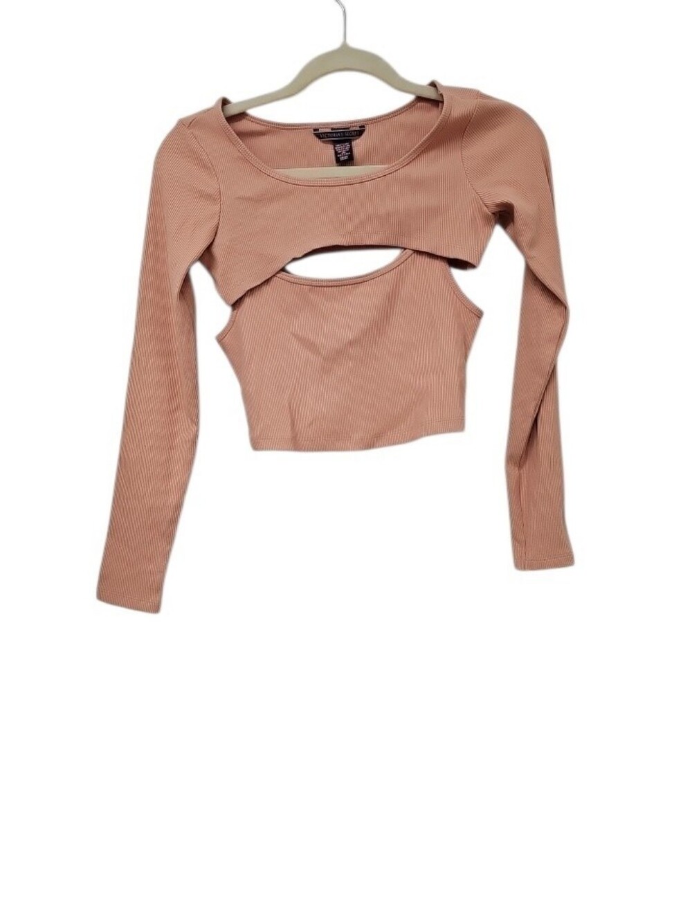 Victoria's Secret Melon Coloured Ribbed Long Sleeve Cutout Crop Top